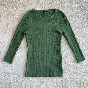 Gap Dark Olive Green Cable Knit 3/4 Long Sleeve Sweater Size XS Crewneck Cotton